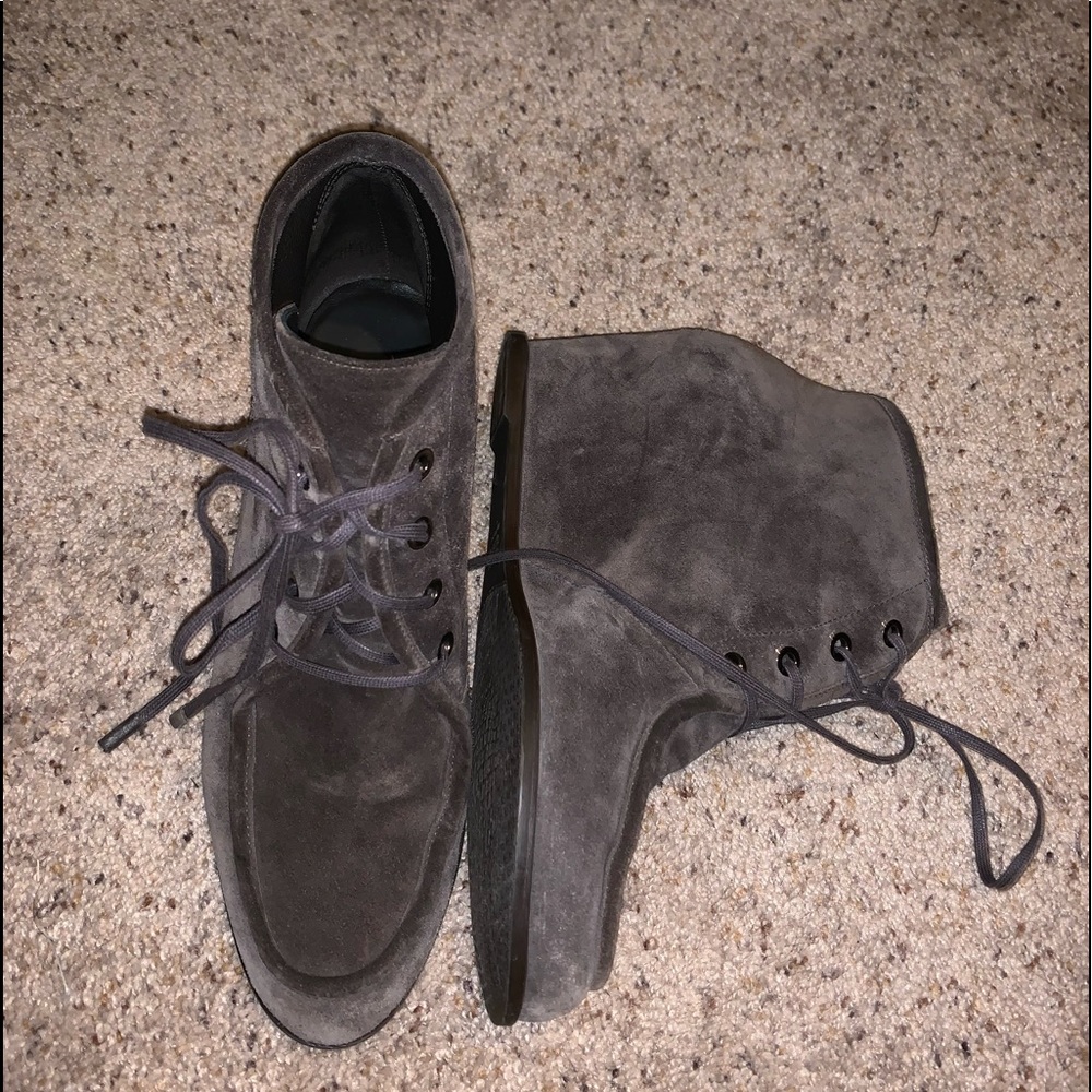 Stuart Weitzman grey suede moccasin bootie